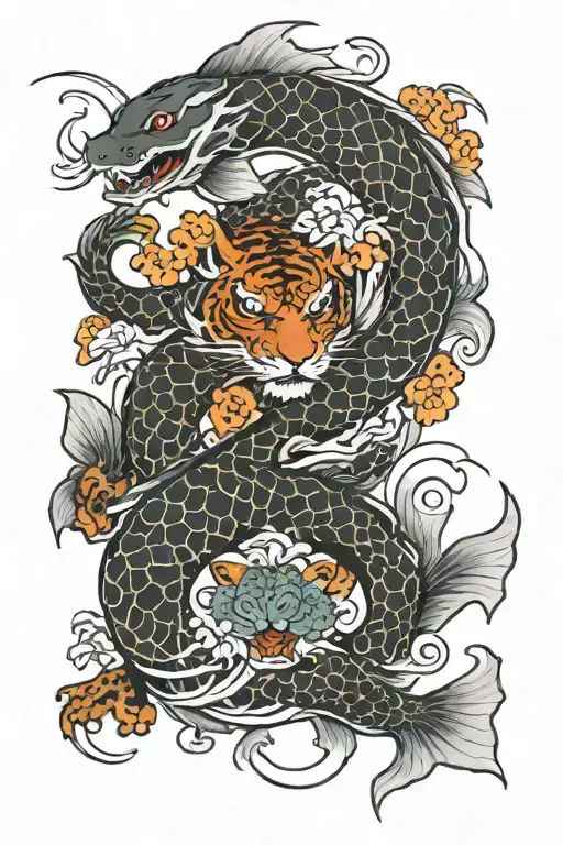 Dragon Koi Fish And Tiger