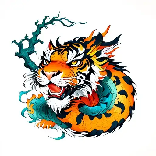 Tiger And Dragon Coiled Full Back