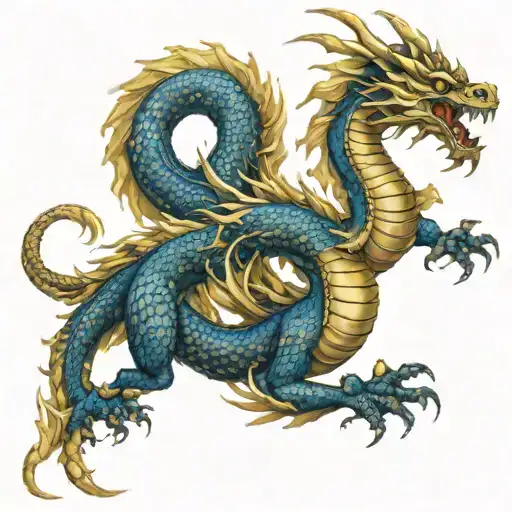 Massive Gold And Blue Dragon For Back Piece