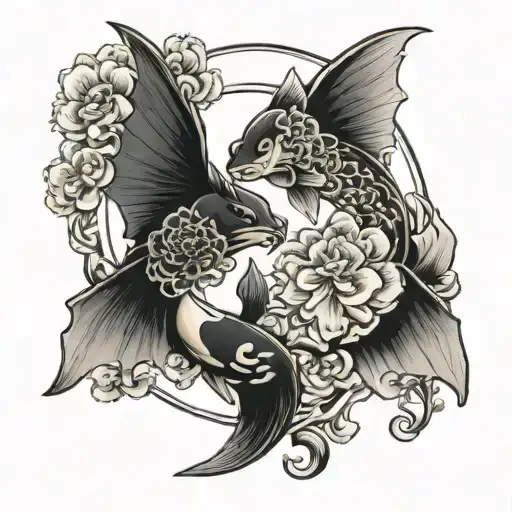 Bat And Goldfish Yin Yang