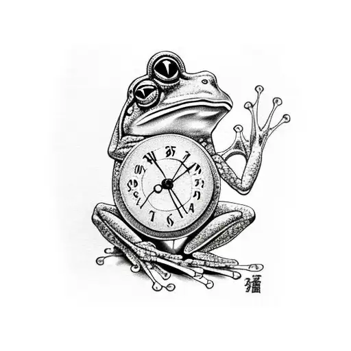 Frog Holding Clock In Hands