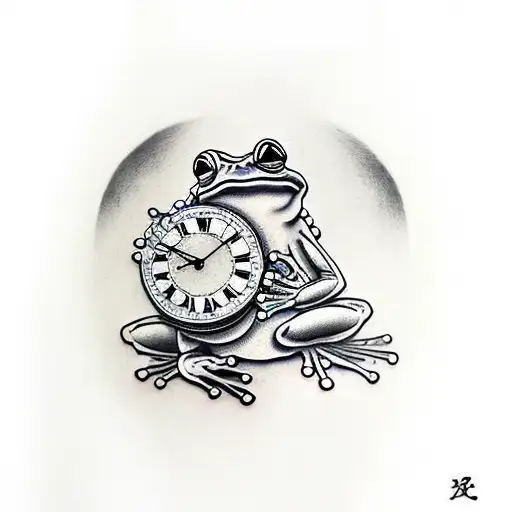 Frog Holding Clock In Hands