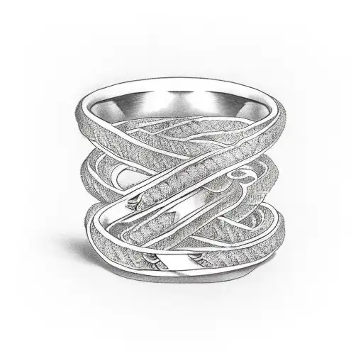 A Pair Of Intertwined Wedding Rings With The Names Of The Client And Their Wife