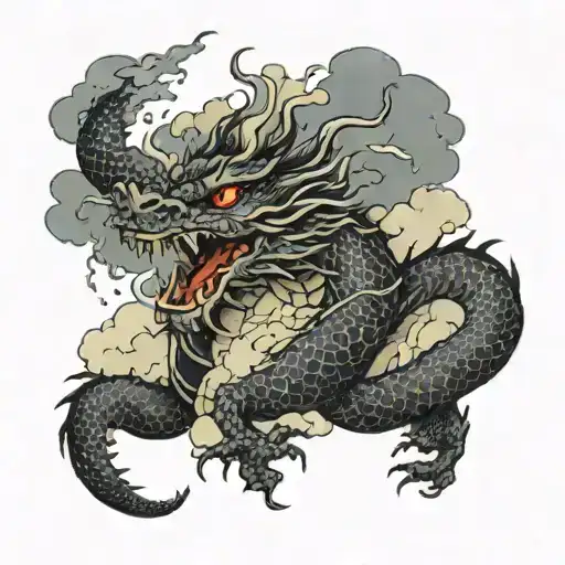 Dragon Breathing Fire Surrounded By Clouds