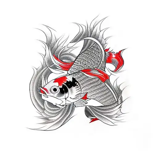 Black Water With Red Koi Carp