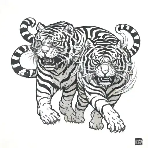 Ying And Yang Tiger Walking Side By Side
