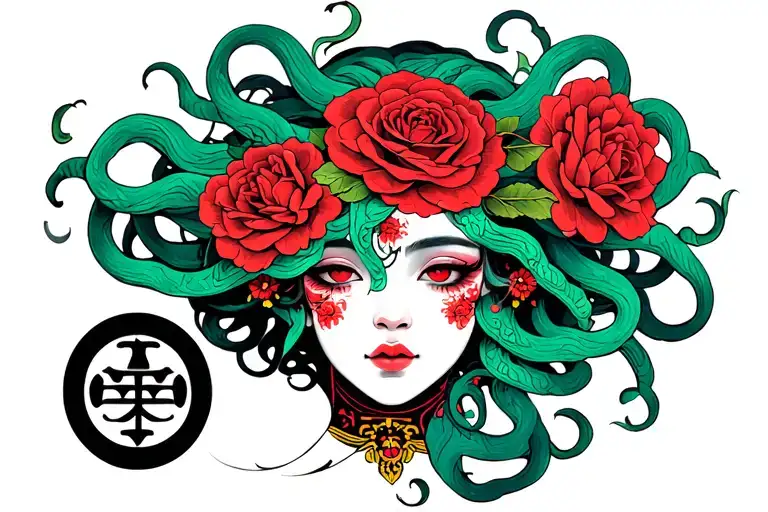 Medusa Garronna With Rose On The Head And Symbol