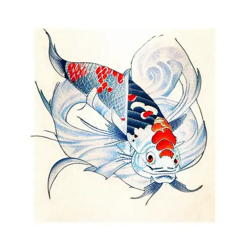 Traditional Japanese Koi Fish Transforming Into The Caterpillar From Alice In Wonderland