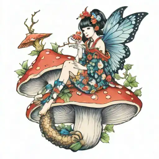 Pearl And Forest Fairy Sitting On A Mushroom