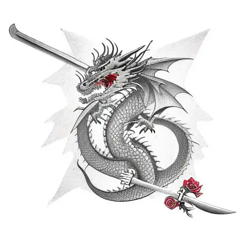 Dragon With Sword And Rose
