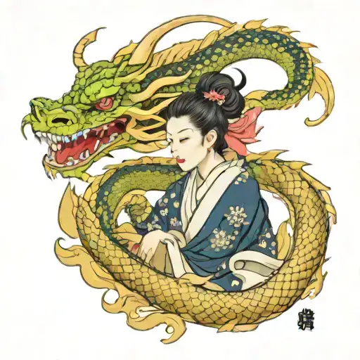 Giesha With Dragon Wrapped