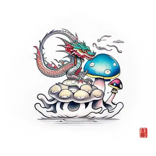 Small Dragon Sitting On A Mushroom