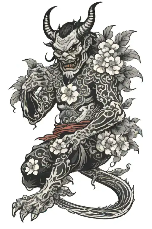 Japanese Demon With Flowers