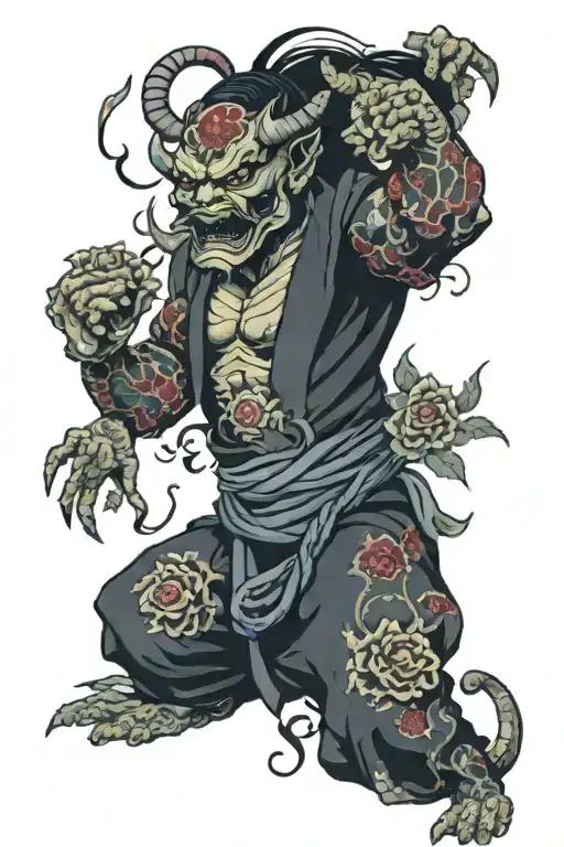 Japanese Demon With Flowers