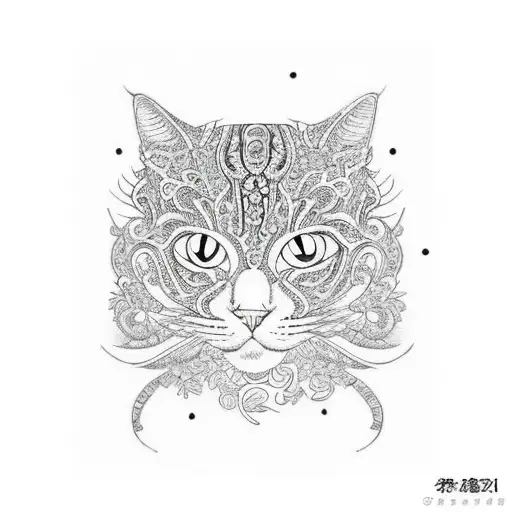 A Coffee Cup With Intricate Patterns Made Of Plants And Cats