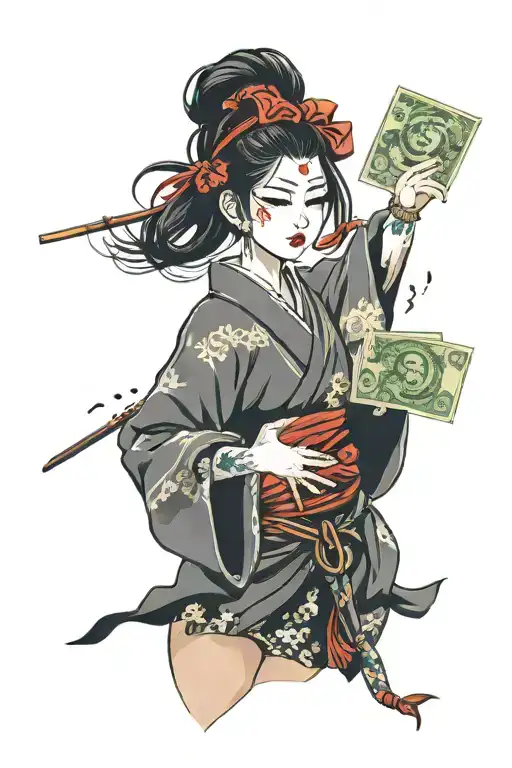 Girl With Money In Her Hands And A Blindfold