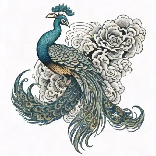 Japanese Ahegao With Peacock Tattoo On Backside