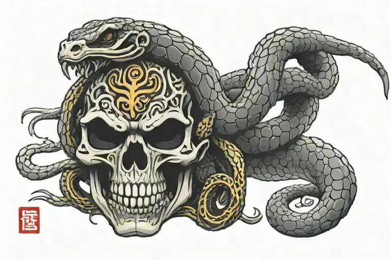 Cobra Wrapped Around A Skull
