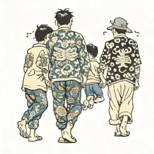 Dad Walking Away With Both Sons Holding Hands