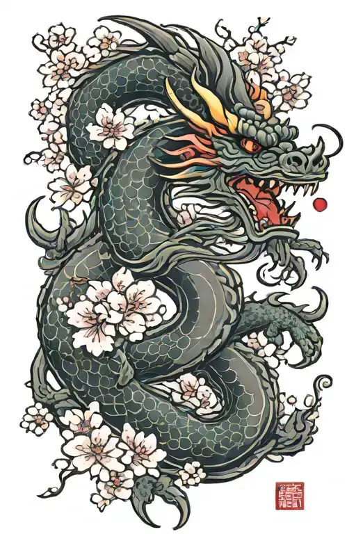 Dragon With Cherry Blossom
