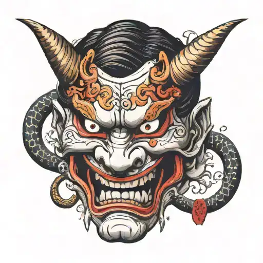 I Want A Hannya Mask Split In Half Horizontal Line