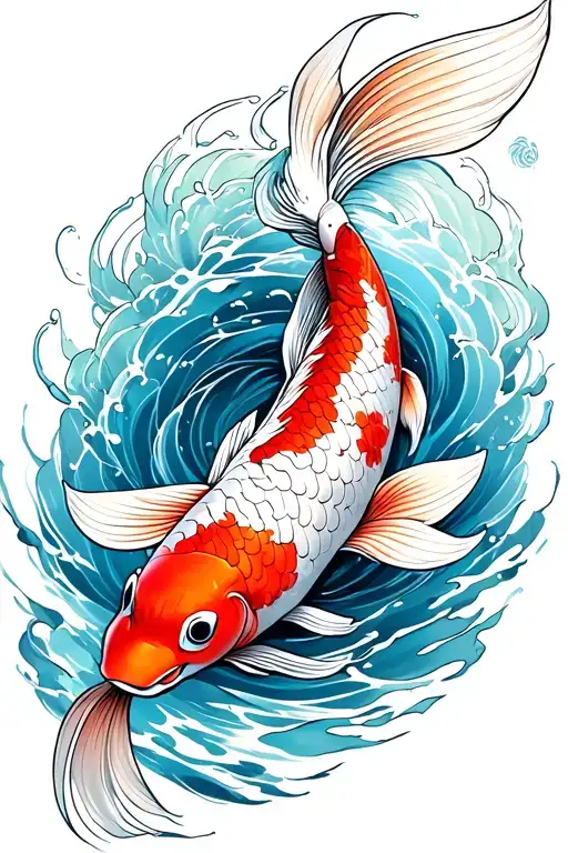 Koi Fish Swimming Upstream