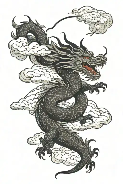 Lond Body Dragon In The Clouds