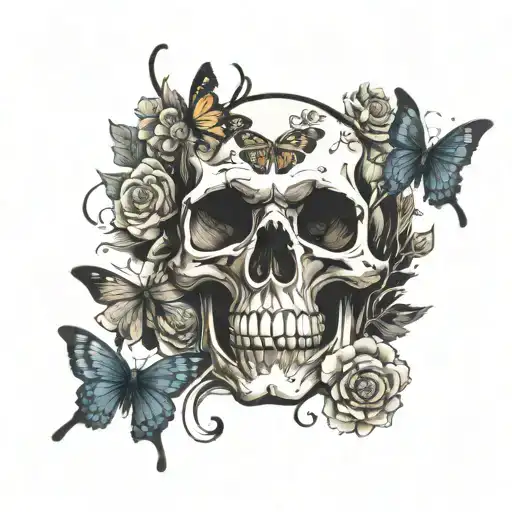 Skull With Butterflys Flying Around It