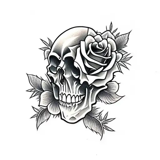 Roses And Skull On Complet Arm