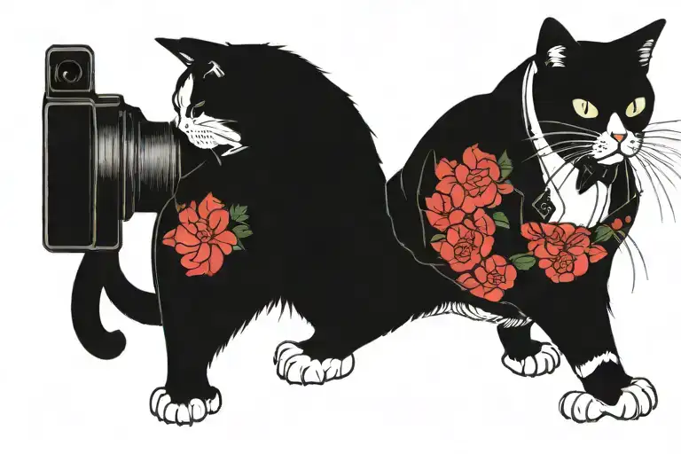 A Bust Of A Cat In Human Style Who Is Photographing And Wearing A Tight Suit