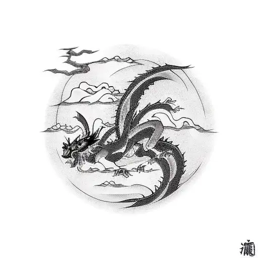 Black Japanese Dragon Simple No Shading