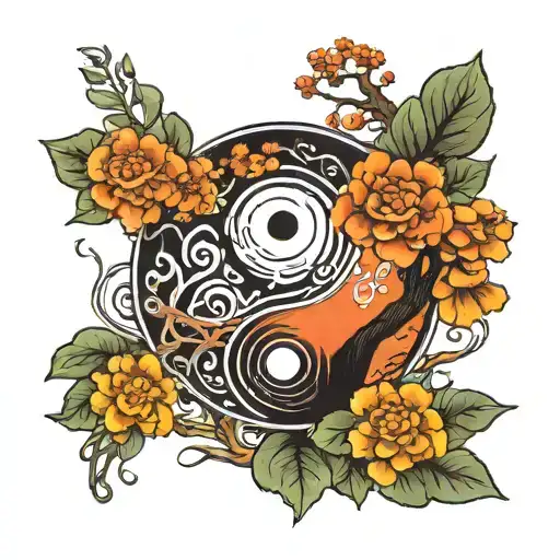 Yin And Yang Symbol With A Tree Sprouting From Yin