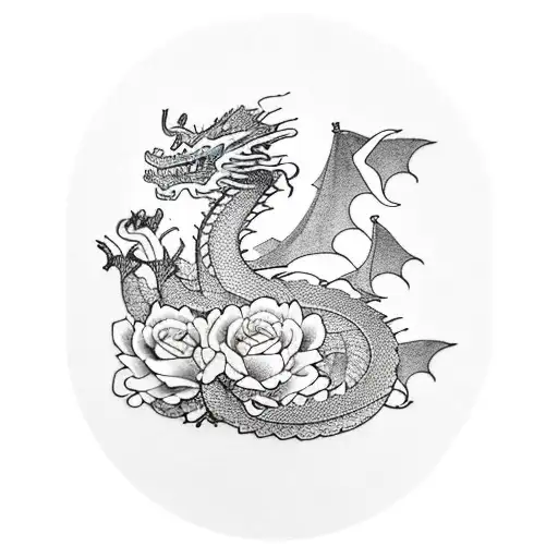 Dragon And Roses