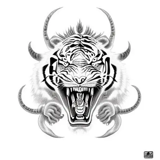 Asian Dragon With Tiger Fighting Full Back