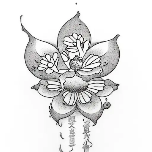 Coffee Bean Flower With Japanese Cherry Tree And Japanese Fenix Representing The Rise From A Problem