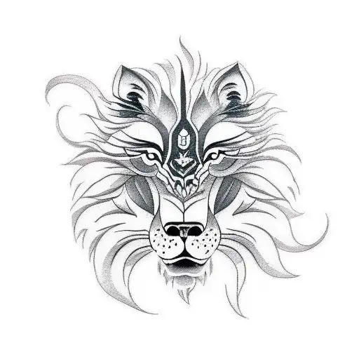 Lion And Wolf Staring At Each Other