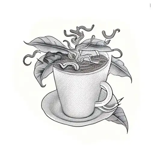 A Surrealistic Scene Of A Coffee Plant Growing Out Of A Coffee Cup