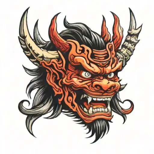 Flame Red Samurai Demon Head