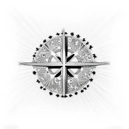 Christian Cross Made Out Of Bones With Surrounding Stars