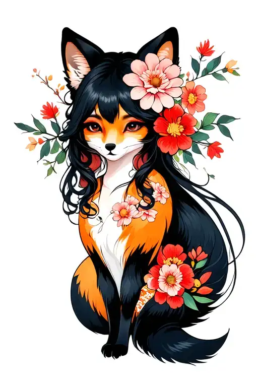 Fox Girl In Flowers