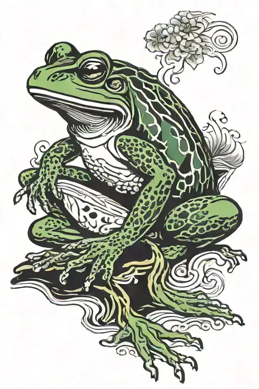 A Dark Green Frog Standing But Shoulders Sloched Smoking A Cigerette