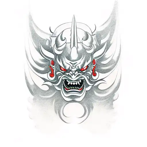 Oni Demon Mask With Smoke Surrounding