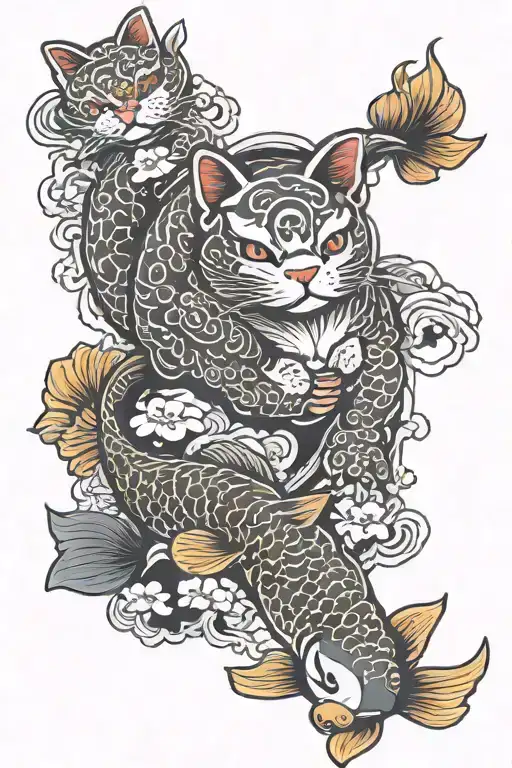 Maneki Neko And Koi Fish