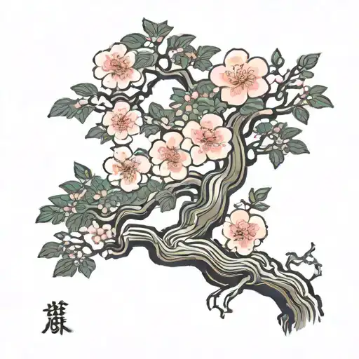 Japanese Cherry Blossom Tree With The Kanji Of Honnesty And Love