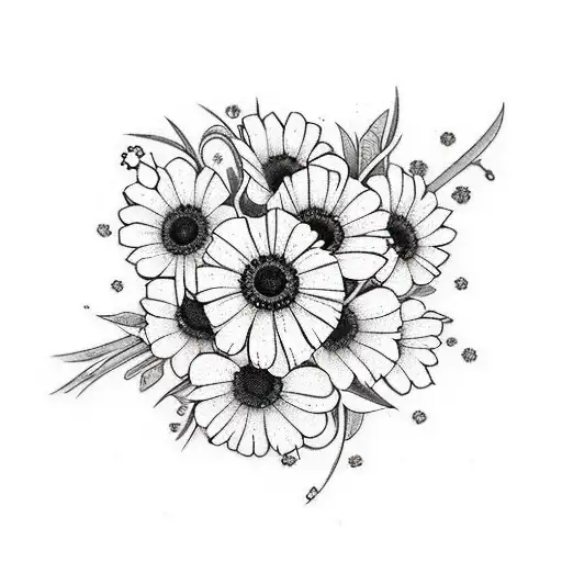 Bouquet Of Flowers With Daisy Poppy And Lilly Of The Valley