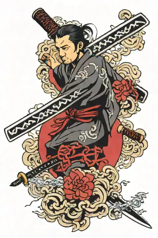 Katana With 3 Letters On The Blade