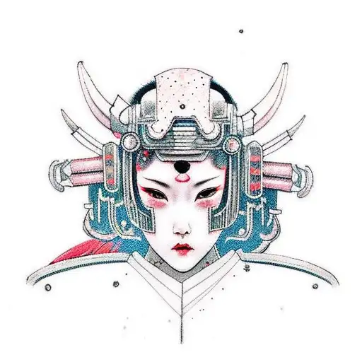 Girl Wearing Armour In Cyberpunk Japanese Mixture Style