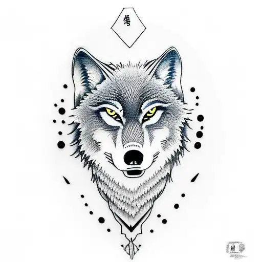 A Wolf Howling At The Moon With A Golf Club And Hockey Stick Crossed Behind It