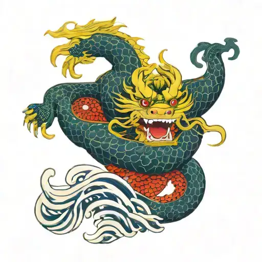 Japanese Dragon With Waves