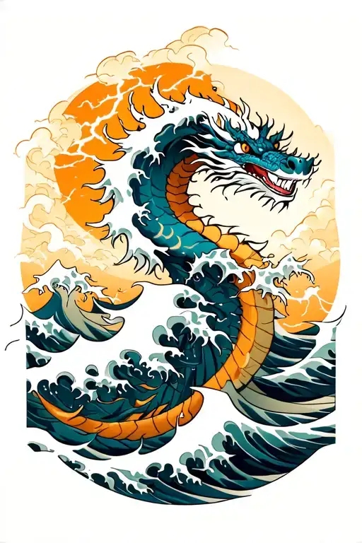 Dark Ocean Wave With Lightning Dragon